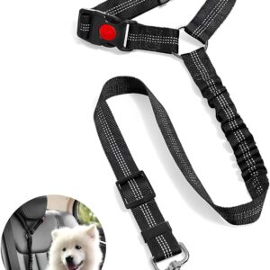 Dog Car Seat Belt, Adjustable Reflective Elastic Headrest Dog Car Harness, Dog Safety Seat Belt Leash Leads and Restraint Secures or Dogs Cats Pets Travel Accessories in Car(Black)