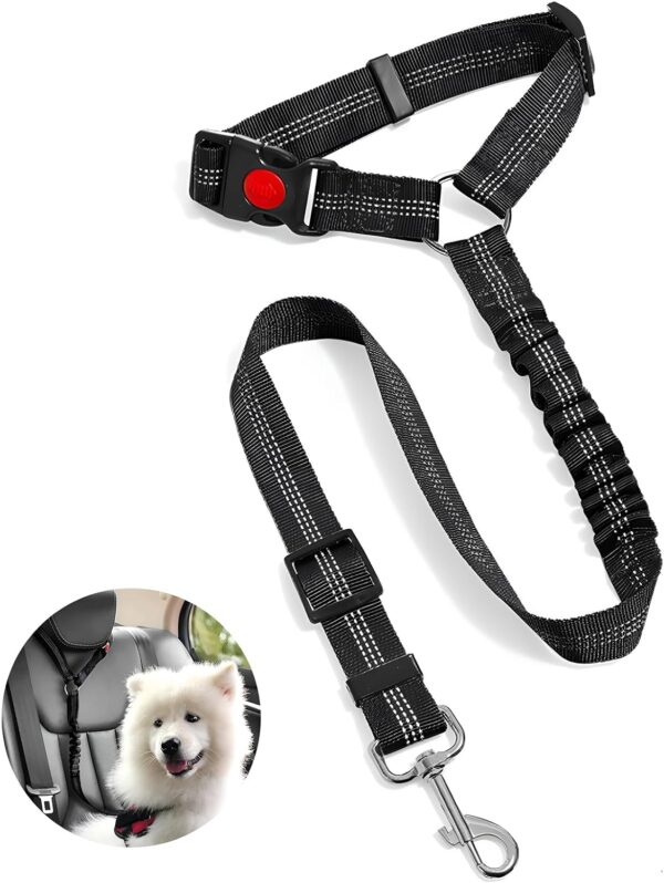 Dog Car Seat Belt, Adjustable Reflective Elastic Headrest Dog Car Harness, Dog Safety Seat Belt Leash Leads and Restraint Secures or Dogs Cats Pets Travel Accessories in Car(Black)