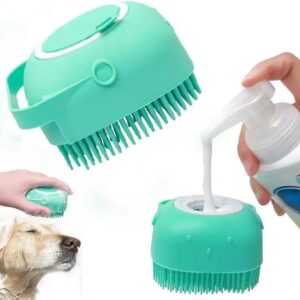 Dog Cat Bath Brush - Puppy Pet Massage & Grooming Brush - Silicone Dog Shampoo Brush with Soap Dispenser - Deshedding Tool for Long & Short Haired Dogs and Cats - Perfect for Pet Washing & Showering