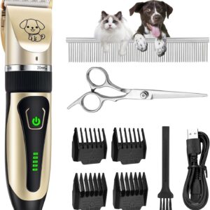 Dog Clippers, Cordless Dog Grooming Kit, 2-Speed Rechargeable Dog Grooming Clippers with Battery Display, Low Noise Dog Clippers Professional for Dogs Cats Pets Thick Hair with Combs and Scissors