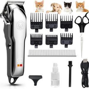 Dog Clippers, Professional Dog Grooming Clippers for Thick Coats Hair, Rechargeable Low Noise Cordless Pet Hair Trimmer Shaver Kit with Ceramic Blade LED Display, Pet Cat Clippers for Dogs Cats