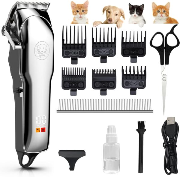 Dog Clippers, Professional Dog Grooming Clippers for Thick Coats Hair, Rechargeable Low Noise Cordless Pet Hair Trimmer Shaver Kit with Ceramic Blade LED Display, Pet Cat Clippers for Dogs Cats