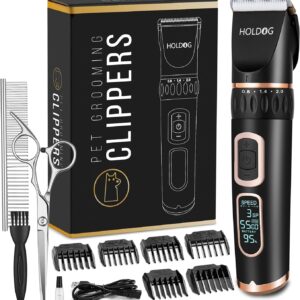 Dog Clippers Professional Heavy Duty Dog Grooming Clipper 3-Speed Low Noise High Power Rechargeable Cordless Pet Grooming Tools for Small & Large Dogs Cats Pets with Thick & Heavy Coats