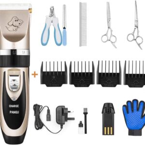 Dog Clippers Professional Pet Grooming Kit Low Noise, Rechargeable Pet Shaver Cordless Silent Dog Hair Trimmer with Scissors Comb Best Hair Clipper for Dogs Cats Pets