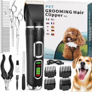 Dog Clippers, Rechargeable Cordless Dog Grooming Kit, 3-Speed Low Noise Pet Grooming Kit for Dog Cat and Other Pets (Black)