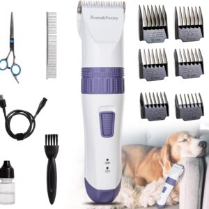 Dog Clippers,Dog Grooming Kit (Upgrade),Roses&Poetry Cordless Dog Grooming Clippers & Pets Hair Trimmers Tools,Rechargeable Low Noise & Suitable for Dogs,Cats and Other Pets with LED Display