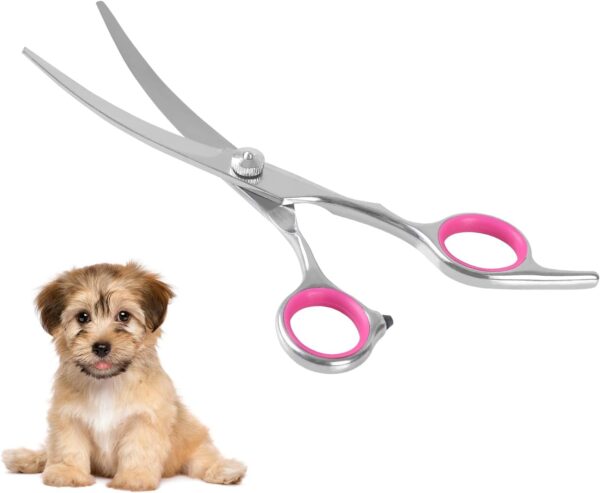 Dog Curved Scissors, 6" Curved Cat Dog Grooming Scissors Stainless Steel Dog Cat Hair Cutting Eye Trimming Scissors Up Curved for Dog Grooming Family