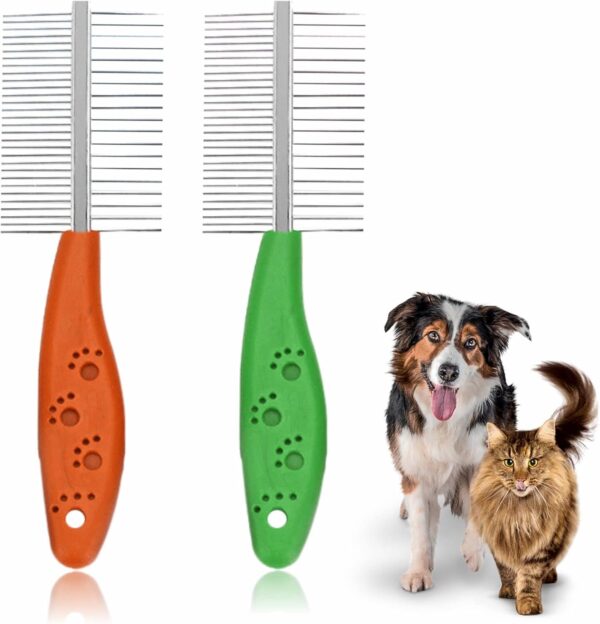 Dog Grooming Comb Heavy Duty Professional Shedding Brush Durable Dog Detangler Brush With Handle Pet Comb Metal Teeth Double Sided Fur Rake Tool Deshedding Comb Reusable Pet Trimmer Supplies (1Pc)