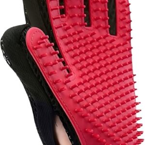 Dog Grooming Glove/Pet Brush Glove Hair Removal Mess-free Grooming with 260 TipsDog, Cats, Rabbits & Horses with Long/Short/Curly Hair (Red Left Hand)