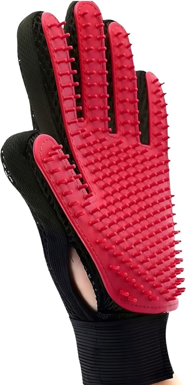 Dog Grooming Glove/Pet Brush Glove Hair Removal Mess-free Grooming with 260 TipsDog, Cats, Rabbits & Horses with Long/Short/Curly Hair (Red Left Hand)