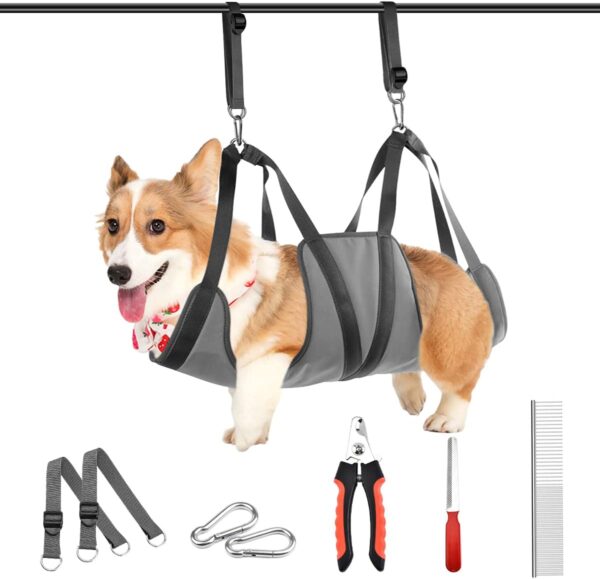 Dog Grooming Hammock Harness, Pet Grooming Helper Dog Sling for Nail Clipping Trimming, Dog Hammock Restraint Bag for Small Medium Breeds Ear/Eye/Hair Care (Small)