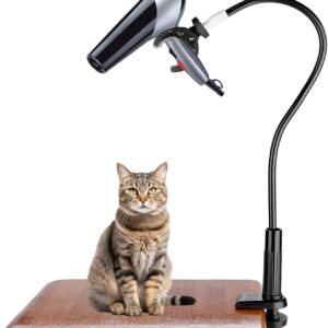 Dog Hair Dryer Holder Hands, 360 Degrees Rotatable Lazy Hair Dryer Stand Adjustable Pet Grooming Table Hair Dryer Stand Holder with Clamp for Dogs Cats Pets Grooming