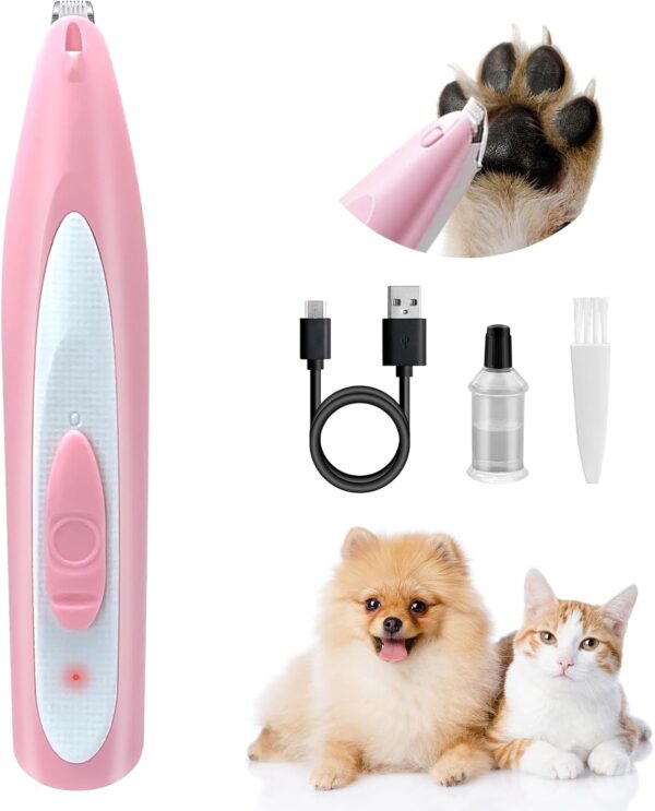 Dog Paw Trimmer for Grooming Rechargeable Cordless Paw Trimmer for Dogs Low Noise Cordless Pet Shaver for Grooming Hair of Small Areas Around Pet's Paws Eyes Ears Rump (Pink)