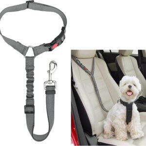 Dog Seat Belt For Cars - Adjustable Dog Car Harness, Headrest Dog Car Seat Belt Restraint Leads, Elastic Pet Seat Belt with Bungee Buffer, Durable Strong Leads Harness for Dogs Cats and Pets (Gray)