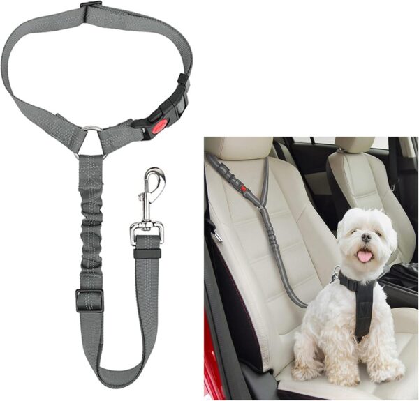 Dog Seat Belt For Cars - Adjustable Dog Car Harness, Headrest Dog Car Seat Belt Restraint Leads, Elastic Pet Seat Belt with Bungee Buffer, Durable Strong Leads Harness for Dogs Cats and Pets (Gray)