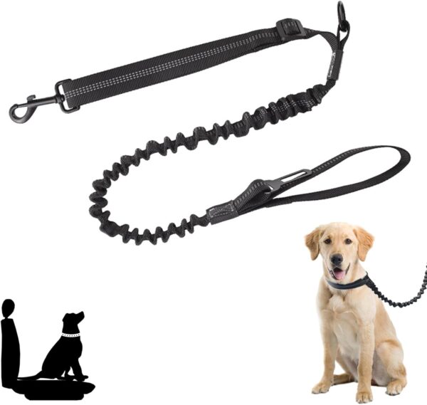 Dog Seat Belt for Car, Multifunctional Dog Leash, Adjustable Car Dog Lead Collar，with Reflective Duty Strap and Anti-shock Elastic Bungee for Small, Medium and Large Dogs,Pet Travel Accessories