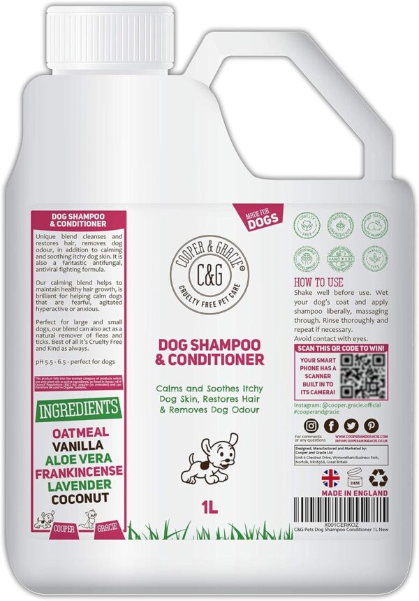 Dog Shampoo & Conditioner 1L | Anti-Bacterial Anti-Fungal | Calms & Soothes Itchy Dog Skin | Restores Hairs | Remove Bad Odour