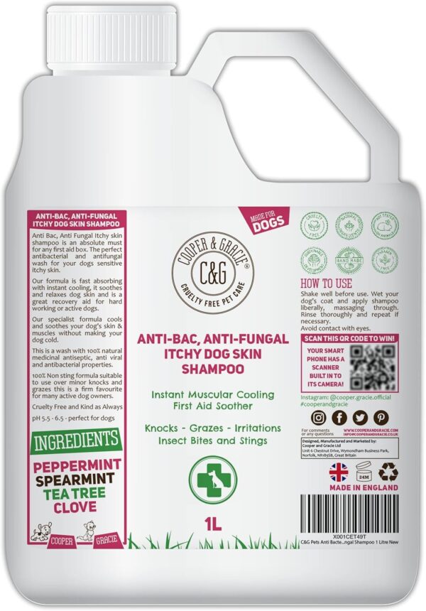 Dog Shampoo For Itchy Skin Antibacterial And Antifungal | Natural Medicated Low Lather Safe Formula | Fast Absorbing and Skin Cooling First Aid | Great For Cuts Grazes Skin Irritation