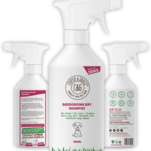 Dry Dog Shampoo Spray For Smelly Dogs - Wipe Clean Stain Remover - Cruelty Free Waterless Grooming Products Organic Odour Deodoriser Neutraliser - Best Fox Poo Cleaning Animal Wash (500ML)