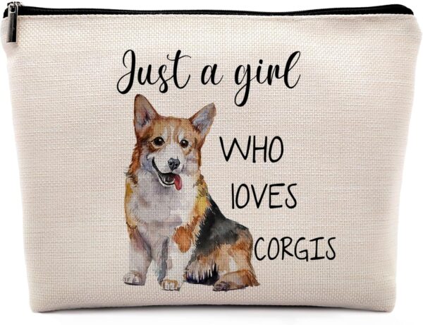 Dwept Just a Girl Who Loves Corgis Cosmetic Bag, Animal Lovers Pet Dog Makeup Bag Zipper Cosmetic Pouch Bag Travel Linen Makeup Organizer, Dog Gifts for Women Girls Corgi Lovers Pet Owner