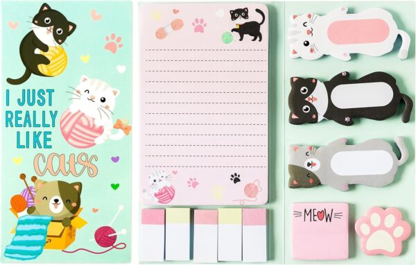 EGuangwiua 550Sheet I Just Really Like Cat Sticky Notes Cute Cartoon Cats Pet Paw Self-Adhesive Writing Notepads Animal Tabs Page Markers for Kids Students Gift Back to School Reward Office Supplies