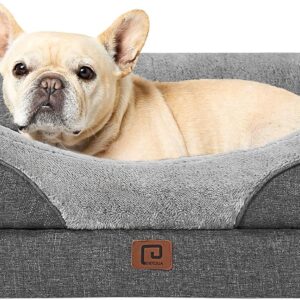 EHEYCIGA Memory Foam Dog Beds Medium Washable, Orthopedic Dog Beds Sofa with Sides and Waterproof Liner, Pet Couch with Washable Removable Cover and Non-Slip Bottom, 76x51x16cm, Dark Grey