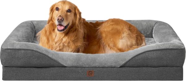 EHEYCIGA XL Dog Bed Memory Foam, Extra Large Orthopedic Dog Beds Sofa with Sides and Waterproof Liner, Pet Couch with Washable Removable Cover and Non-Slip Bottom, 106x76x19cm, Dark Grey