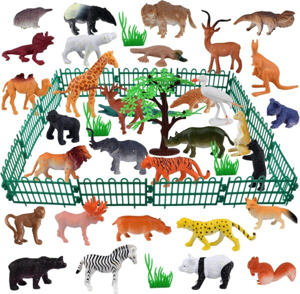 ELECLAND 53Pcs Jungle Animals Figures Toys for Kids Plastic Mini Wild Animal Figures Zoo Animals Playset Cake Toppers for Boys Girls Birthday Party Favors Baby Shower Party Supplies