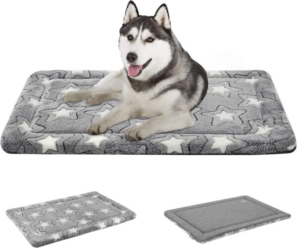 EMPSIGN Large Dog Bed Washable Reversible Cool and Warm Dog Mat Mattress for Dog Crate Pet Bed with Removable Cover, Grey, 92x61x2.8cm