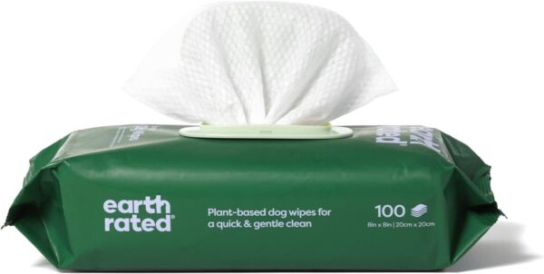 Earth Rated Dog Wipes for Dogs & Puppies, Thick Plant Based Grooming Wipes For Easy Use on Paws, Body and Bum, Lavender-Scented, 100 Count