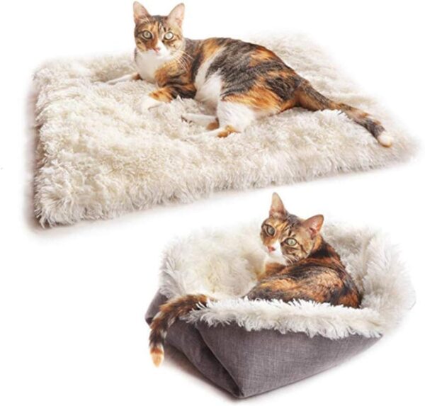 Eidoct Furry Self Warming Cat Bed Mat for Cats Small Dogs,Function 2 in 1 Soft Plush Blanket for Indoor Cats Dogs Fluffy Pet Bed (Canary Yellow)