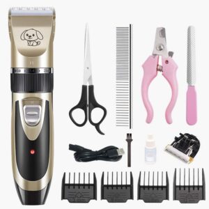 Electric Pet Grooming Clippers, Rechargeable Cordless Pet Fur Grooming Trimmer Kit set,Low Noise Low Vibration,Professional Pet Dogs and Cats Grooming Trimmer Kit …