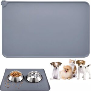 Emwel Dog Food Mat, Silicone Dog Bowl Mat, Non-Slip Cat And Dog Feeding Mat, Waterproof Dog Placemat L (47 * 30)