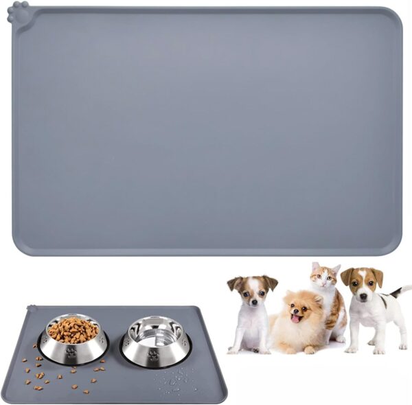 Emwel Dog Food Mat, Silicone Dog Bowl Mat, Non-Slip Cat And Dog Feeding Mat, Waterproof Dog Placemat L (47 * 30)