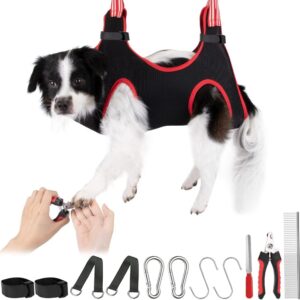 Eyein Pet Grooming Hammock Supplies Kit for Dogs & Cats, 12 In 1 Dog Grooming harness with Comb & Nail Clippers/Breathable Dog Grooming Restraint Bag for Pets Nail Trimming Bathing Ears Care Washing