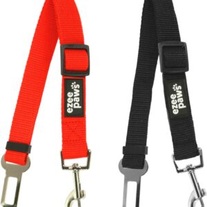 Ezee Paws Dog Seat Belt for Car, 2 Pack Dog Car Harness, Travel Dog Accessories, Adjustable Safety Restraints Black and Red Pet Seat Belts