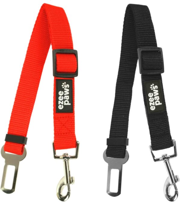 Ezee Paws Dog Seat Belt for Car, 2 Pack Dog Car Harness, Travel Dog Accessories, Adjustable Safety Restraints Black and Red Pet Seat Belts