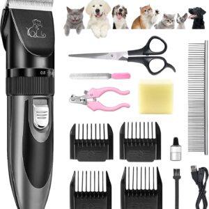 FACAIO Dog Clippers, Dog Grooming kit, Professional for Thick Coats/Heavy Hair, Low Noise Rechargeable Cordless Pet Shaver for Dogs Pets and Animals, Dog Shaver for Dogs Cats Horses