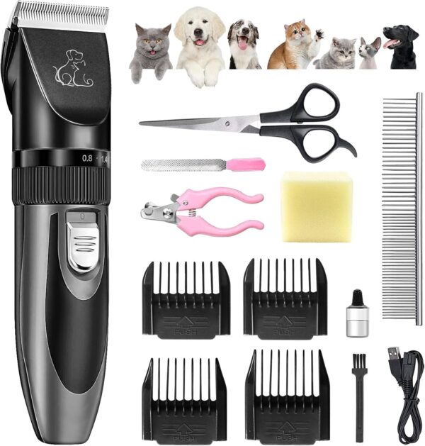 FACAIO Dog Clippers, Dog Grooming kit, Professional for Thick Coats/Heavy Hair, Low Noise Rechargeable Cordless Pet Shaver for Dogs Pets and Animals, Dog Shaver for Dogs Cats Horses