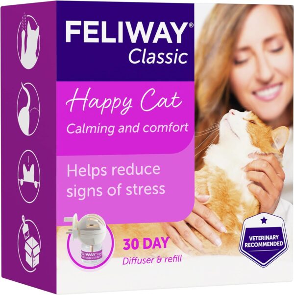 FELIWAY Classic 30 day starter kit. Diffuser and Refill. Comforts cats and helps solve helps solve behavioural issues and stress/anxiety in the home - 48ml, White