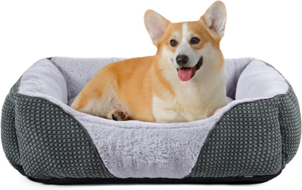 FURTIME Medium Dog Bed Pet Bed, Washable Dog Bed Medium with Non-slip Bottom, Calming Dog Bed Pet Beds For Small Medium Dogs, Corgi, Teddy, Chihuahua And French Bulldog, Grey, 63×53×20 cm