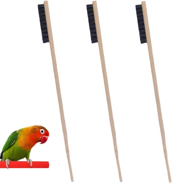 FZLANQ 3 PCS Bird Cage Brush Durable Wooden Long Handle Bird Cage Cleaning Brush Pet Cleaning Brush Pet Cage Cleaning Tool Pet Cage accessories for Pet Bird Small Animal