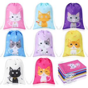 Faccito 24 Pieces Cat Party Favor Bags Cat Themed Birthday Goodie Bags Pet Cat Gift Drawstring Bag Kitty Candy Treat Bags for Kid Cat Birthday Party Baby Shower Decoration Supplies