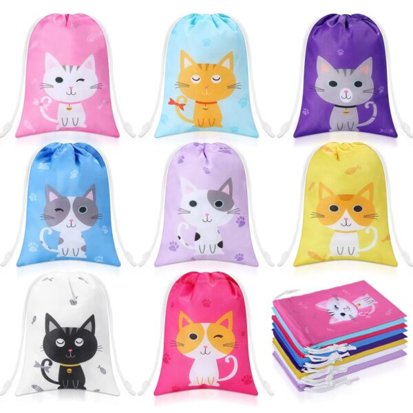 Faccito 24 Pieces Cat Party Favor Bags Cat Themed Birthday Goodie Bags Pet Cat Gift Drawstring Bag Kitty Candy Treat Bags for Kid Cat Birthday Party Baby Shower Decoration Supplies