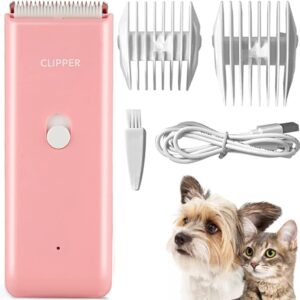 Favrison Dog Grooming Clippers Professional Dog Clippers with 2 Blades for Pet Hair Trimming, Rechargeable Cordless Pet Grooming Clippers for Dogs Cats Rabbits (Pink)