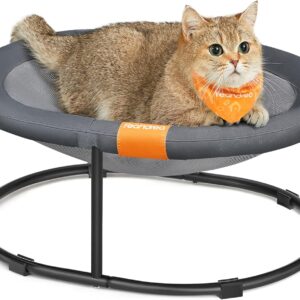 Feandrea Cat Hammock, Raised Cat Bed, Small Dog Bed, for Pets up to 8 kg, Free-Standing Pet Bed for Summer, with Removable Mesh, Machine Washable, Oval, Grey PCB001G01