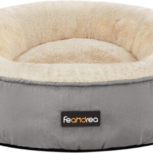 Feandrea Dog Bed, Doughnut Cat Bed, Round, 50 cm Dia., Light Grey