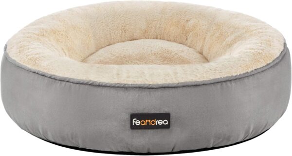 Feandrea Dog Bed, Doughnut Cat Bed, Round, 50 cm Dia., Light Grey