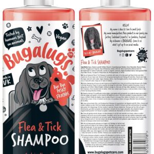 Flea and Tick Dog Shampoo by Bugalugs, Works on Smelly Puppies & Dogs, Contains Neem Oil & Eucalyptus Oils, PH Balanced Vegan Pet Shampoo, Used by Professional Groom