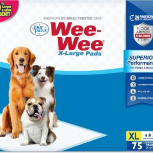 Four Paws Wee-Wee Superior Performance X-Large Dog Pee Pads - Dog & Puppy Pads for Potty Training - Dog Housebreaking & Puppy Supplies - 28" x 34" (75 Count),White